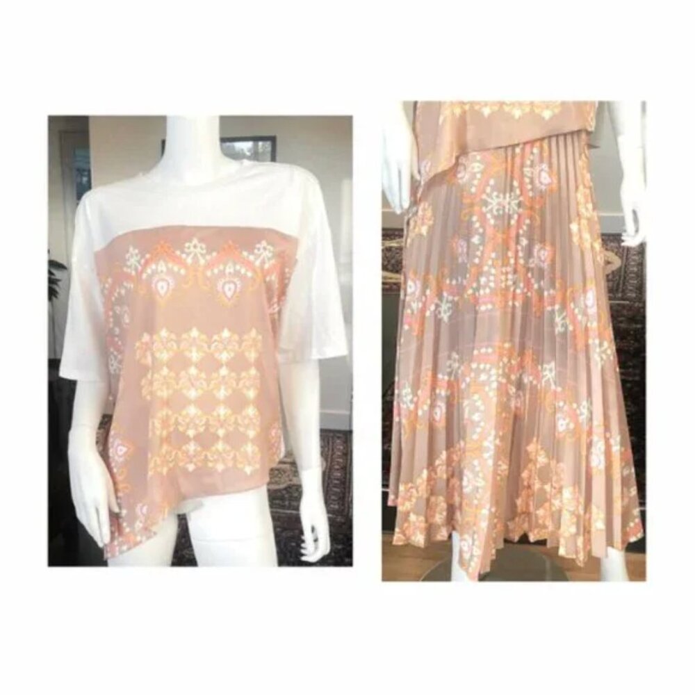 Matching Sandro peach set - Courchevel Side-tie tee, Fulgence Pleated Skirt set